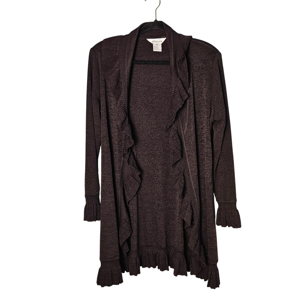 Misook Ruffled Cardigan Brown Womens XS